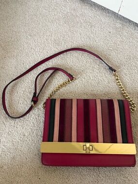 Aldo Striped Burgundy Multi-Tone Crossbody Bag – Gold Bar Clutch Purse